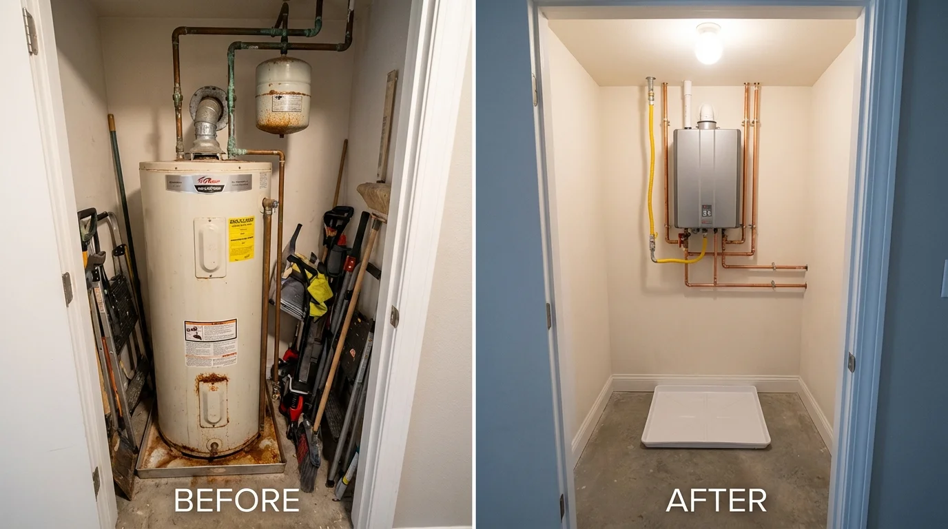 Tank water heater versus wall-mounted tankless unit comparison for Rockford, IL homeowners